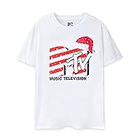 MTV Adults Christmas T-Shirt | Santa Hat Graphic Tee | White 90's Nostalgic Seasonal Top | Xmas Festive Holiday Unisex Gift