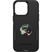 Bundle: OtterBox iPhone 15 Pro MAX (Only) Commuter Series Case - (BLACK) + PopSockets PopGrip - (ELECTRIC OIL SLICK), slim & tough, pocket-friendly, with port protection, PopGrip included