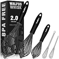 Silicone Whisks set with 7+5in mini stainless steel whisk, Non Scratch Coated 7+9+11in Whisks for Nonstick Cookware,Premium for Blending, Whisking, Beating, Frothing & Stirring