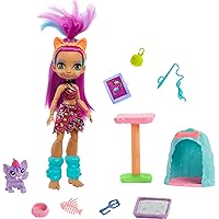 Cave Club Purr-FECT Pet Adventure Playset with Roaralai Doll (8 – 10-inch, Purple Hair), Pet, Cat Condo and Storytelling Pieces, Gift for 4 Year Olds and Up