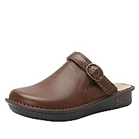 Alegria Women's Bryn Open Back Leather Slide With Ankle Strap