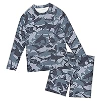 Sharks Camo Boys Rash Guard Sets 2-Piece Rashguard Sets Swimming Suits,3T