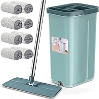 Aifacay Floor Mop and Bucket Set, Flat Mop Bucket System 8 Reusable Microfiber Mop Pads Home Hardwood Mop and Bucket with Wringer Extended Stainless Steel Handle Mop for Wood, Vinyl