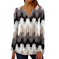 Women Going Out Tops Fashion V Neck Button Down Tunic Flared Long Sleeve Graphic Blouse Spring Casual Clothes 2024