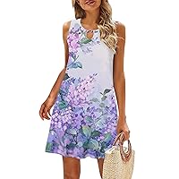 Women's Dresses 2024 Party Casual Summer Printed Tank Sleeveless Dress Hollow Out Loose Beach Dress, S-2XL