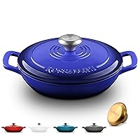 Signature Enameled Cast Iron Braiser, Non-Stick Serving Pot with Tight Fitting Lid for Perfect Roasting, Baking, Sauteing, Searing, and Pan Frying | 2.25Q (2.1L) - Indigo Blue