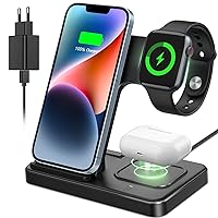 CAVN 3 in 1 Wireless Charger, Wireless Charger Compatible with iPhone 15 14 13 12 11 Pro Max/XS/X/8+, iWatch Ultra /9/8/7/6/SE/5/4/3/2, AirPods Pro/2/3, Galaxy S22 S21/S20/S10+, Inductive Charging