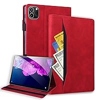 iPad 12.9 Protective Case 2022/2021/2020/2018 Skin Texture PU Leather with Bracket Function Pocket Storage for iPad Pro 12.9 inch 6th/5th/4th/3rd Case -Red