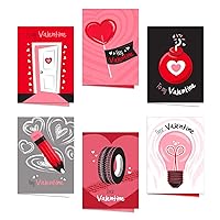 Illustrated Valentine's Day Card Assortment / 12 Non-Romantic Valentine Friendship Cards With White Envelopes / 5