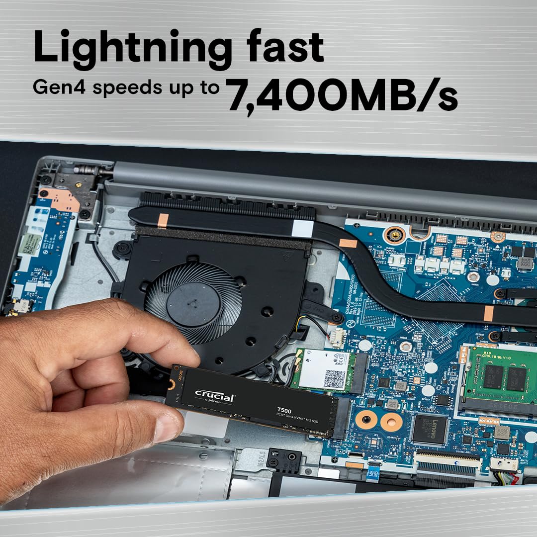 Crucial T500 1TB Gen4 NVMe M.2 Internal Gaming SSD, Up to 7300MB/s, Laptop & Desktop Compatible + 1mo Adobe CC All Apps - CT1000T500SSD8