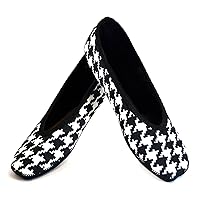 Ballet Flats Women's Shoes Best Foldable & Flexible Flats Slipper Socks Travel Slippers & Exercise Shoes Dance Shoes Yoga Socks House Shoes Indoor Slippers Black and White Hounds Tooth Large