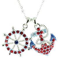Red and Blue on Silver Plated Hello Sailor! Nautical Anchor Necklace
