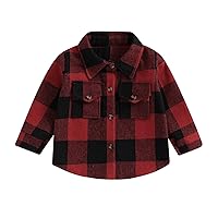 Douhoow Baby Boy Plaid Shirt Toddler Flannel Shirts Baby Button Down Jacket Coat Infant Fall Winter Outfits