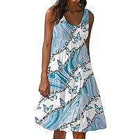 Dresses for Women 2024 Summer Fashion Sleeveless Round Neck Floral Print Loose Patchwork Casual Beach Dress