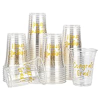 Graduation Plastic Cups Congrats Grad Disposable Party Cups Class of 2024 12 oz Clear Cold Drinking Coffee Tumbler Tableware Decorations (100, Graduation)