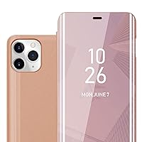 Case Compatible with Apple iPhone 11 PRO in KUNZIT Pink - Clear View Mirror Protective Cover - Ultra Slim Case Cover Etui Pouch with Stand Function 360 Degree Protection Book Folding Style