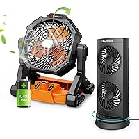 Dr. Prepare 10400mAh Camping Fan with LED Light and Oscillating Tower Fan