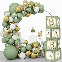 RUBFAC Sage Green Baby Boxes and Sage Green Balloon Garland Arch Kit for Baby Shower Birthday Party Wedding Decorations
