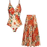 GRACE KARIN Women's One Piece Swimsuits with Cover Up Skirt Tummy Control V Neck Bathing Suits