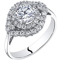 PEORA Solid 14K White Gold Bridal Engagement Vintage Cluster Ring for Women, 1.57 Carats total, Round Brilliant Cut, F-G Color, VVS Clarity, Sizes 4 to 10