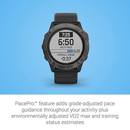 Garmin 010-02157-10 fenix 6X Sapphire, Premium Multisport GPS Watch, features Mapping, Music, Grade-Adjusted Pace Guidance and Pulse Ox Sensors, Dark Gray with Black Band