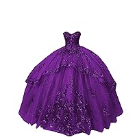 2024 Glitter 3D Floral Flowers Patterned Lace Ball Gown Prom Formal Dresses Strapless Lace Glitter Tulle