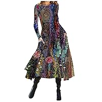 Women's Fashion Casual Printed Round Neck Pullover Long Sleeve Dress