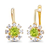 Solid 14K Gold 11x6mm Natural Birthstone Flower Huggie Earrings For Women | 3mm Round Birthstone | 1mm Created White Sapphire Halo Huggie Earrings For Women