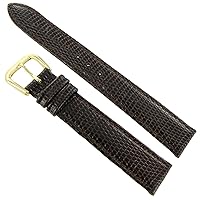 19mm DeBeer Genuine Leather Padded Lizard Grain Brown Replacement Watch Band Strap