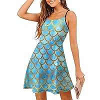 Mermaid Watercolor Scales Sling Dress Summer Beach Dresses Mini Sleeveless Women