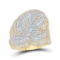 The Diamond Deal 10kt Two-tone Gold Mens Baguette Diamond R Initial Letter Ring 8 Cttw
