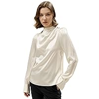 LilySilk 22 Momme 100% Mulberry Silk Blouse for Women with Puff Sleeves Asymmetrical Vintage Pull On Silk Shirt