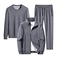 Tracksuit for Men Solid Casual Athletic 3 Piece Sweatsuit Sets Long Sleeve Top Full-Zip Jacket Pants Track Suits