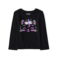The Children's Place Baby Girls' and Toddler Halloween Long Sleeve Graphic T-Shirt, Cute Cat, 4T