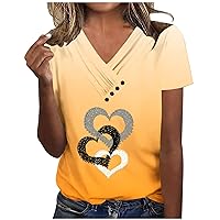 Mother's Day Tops Women Summer Casual Shirts Heart Printing Graphic Tee Shirt Cozy Short Sleeve Blouses Tunic