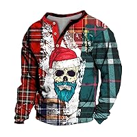 Funky Santa Claus in Club Party Henley Shirt for Men Christmas 3D Printed Long Sleeve Button Down V Neck Graphic T-Shirt