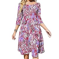 Boho Floral Dress for Women Tie Back Midi Dress Summer Trendy 3/4 Sleeve Dress XXS-6XL
