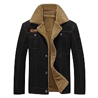 DuDubaby Mens Winter Jacket Thickened Long Sleeves Coat Faux Leather Fleece Jacket Outerwear Winter Jackets For Men