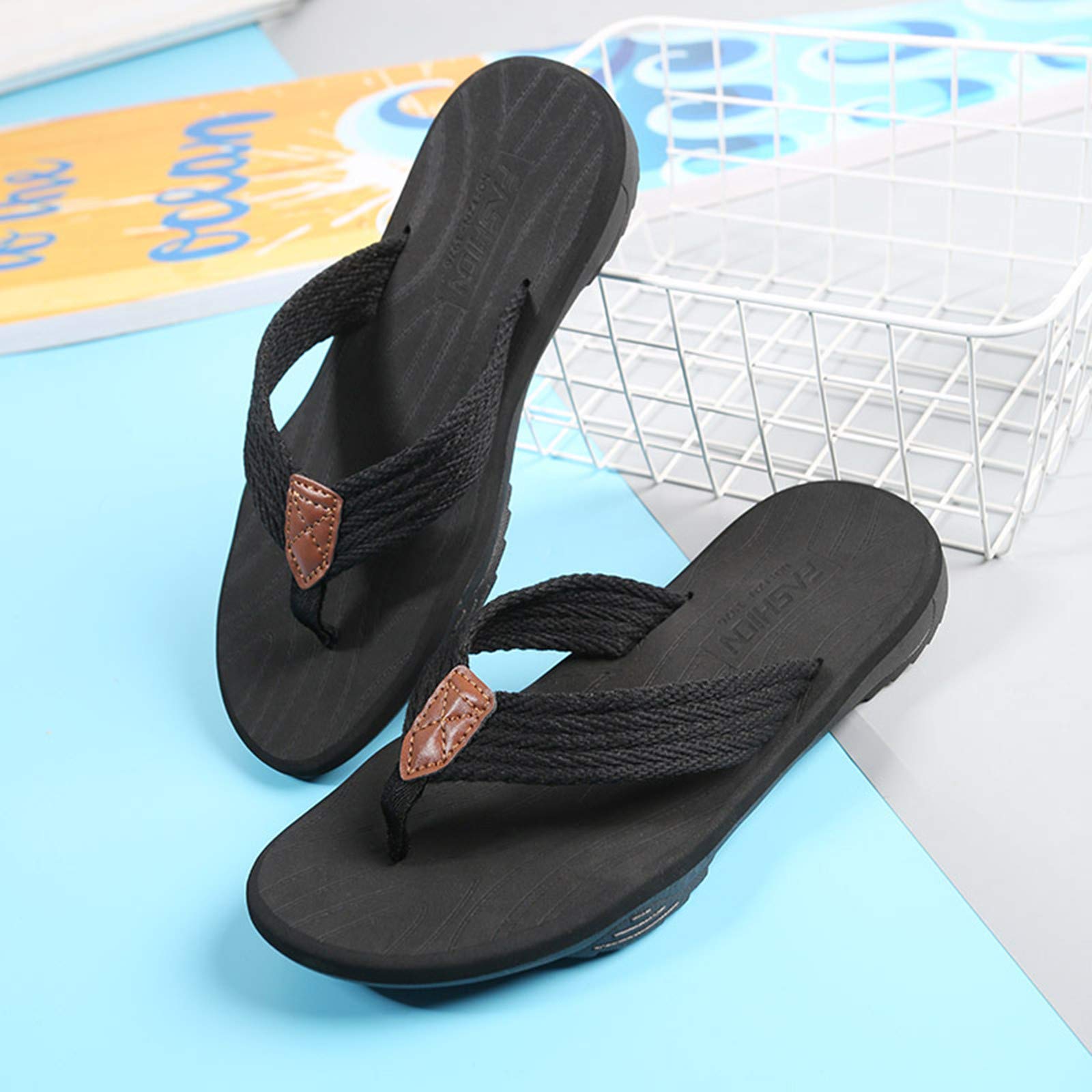 USYFAKGH Mens Sandals with Arch Support Orthotic Flip Flops for Plantar Fasciitis Flat Feet Indoor Outdoor Beach Slippers