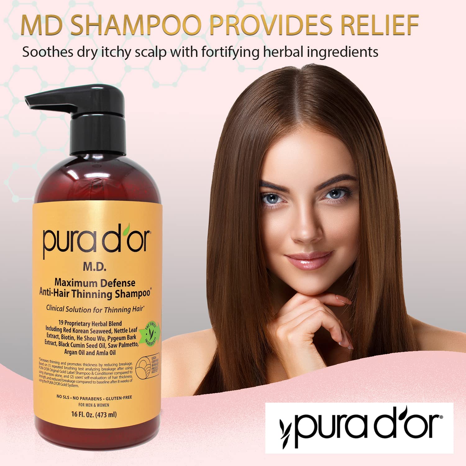 Mua PURA D'OR MD Anti-Hair Thinning Shampoo w/ % Coal Tar, Biotin  Shampoo (16oz) 19+ DHT Herbal Blend for Dry & Itchy Scalp, No Sulfates, For  Men & Women (Packaging Varies) trên