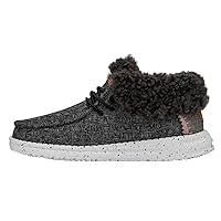 Hey Dude Wendy Fold Youth Stitch Cozy Black Size 6 | Girl's Loafers | Girl's Slip On Shoes | Comfortable & Light Weight