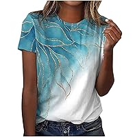 Summer Tops for Women 2024 Short Sleeve Round Neck Print Graphic Womens Tops Plus Size Tops Trendy Loose Fit Tunics