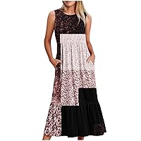 Recent Orders Women Loose Long Tank Dress Summer Sleeveless Sundress Geometry Print Crewneck Maxi Dresses Flowy Midi Dress Women's Beach Cover Up Wine