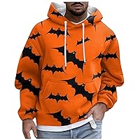 Mens Hoodies Pullover Big Tall Bat Hoodie For Men Halloween Clothes Casual Long Sleeve Sweatshirts With Pocket