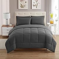 Sweet Home Collection 7 Piece Comforter Set Bag Solid Color All Season Soft Down Alternative Blanket & Luxurious Microfiber Bed Sheets, Gray, Queen