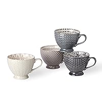 Pad Print Set of 4 Ceramic Assorted Footed 14oz Mugs, PP Gray