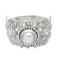 NOVICA Artisan Handmade .925 Sterling Silver Cultured Freshwater Pearl Cocktail Ring Butterfly with Single Stone Indonesia Animal Themed Gemstone Birthstone 'Innocence Butterfly'