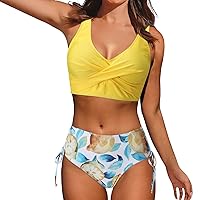 Sports Bra Swimsuit Tops for Women Up Two Piece Swimsuits Vintage Swimsuit Two Piece Retro Ruched Boys (Yellow #4, S)