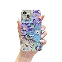 for iPhone 13 Case Bling Camera Lens Protection Glitter Cute Cartoon Kawaii IMD Pattern Design Silicone Shockproof Protective Phone Case Cover for Girls and Women - Blue Flower