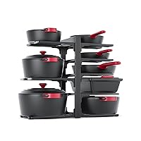 MUDEELA 8-Tier Heavy Duty Adjustable Pan Organizer Rack for Kitchen Cabinet Storage and Organization